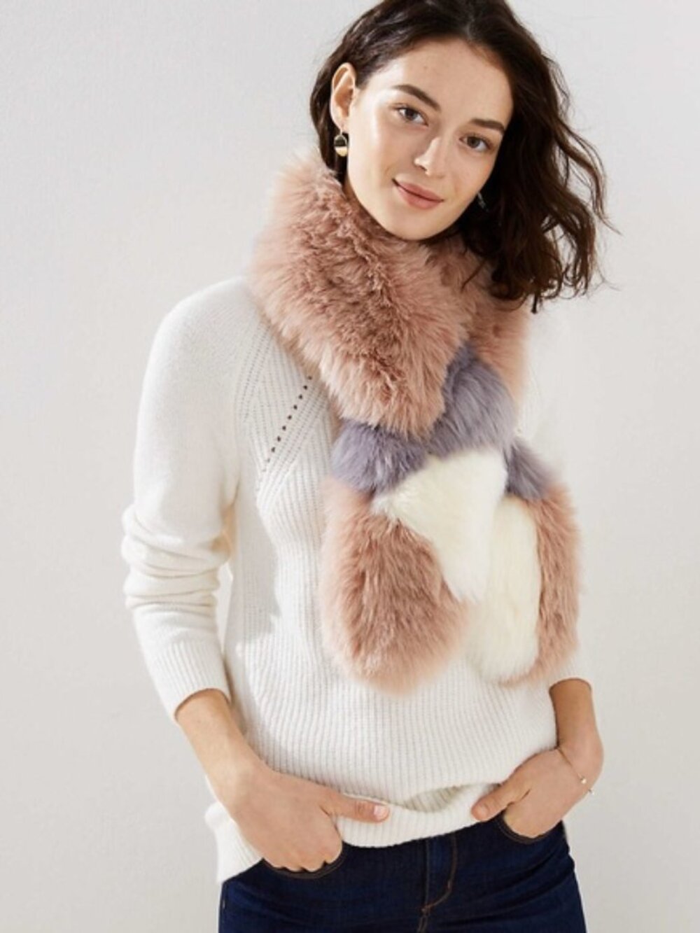 LOFT FAUX FUR PASTEL SCARF
